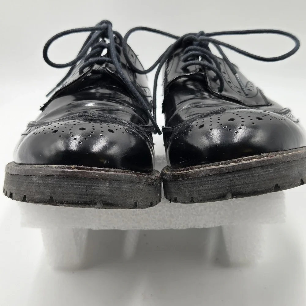 Dress Shoes Mens Size 10 Black Leather Brogue Wingtip Oxford Lug Sole Dress
